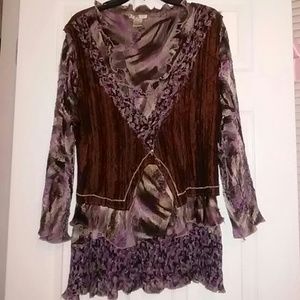 Alberto Makali XL Brown Purple Crinkle Top